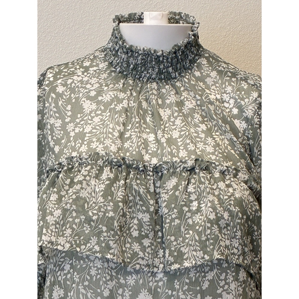 Romantic Ruffle Sheer Floral Victorian Blouse Sz S Green Fairy Flowy Feminine